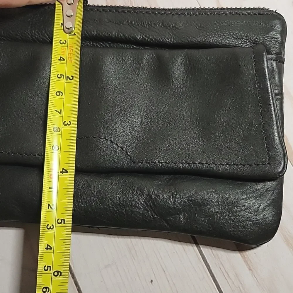DAY & MOOD PINE CLUTCH BLACK DISTRESSED LEATHER CLUTCH WRISTLET BAG